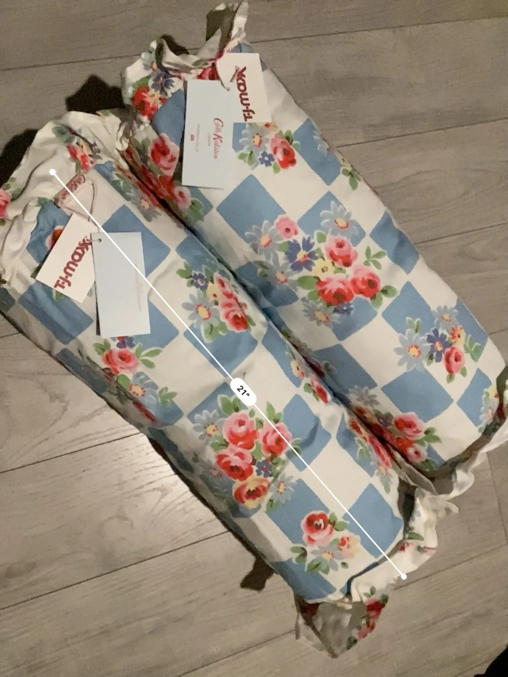 Cath Kidston Blue and White Check Floral Ruffle Accent Pillow Set